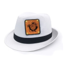 TS Fedora Hut weiß, mit 3 wechselbaren Lederpatches, Motive Wegweiser Kompass Taschenuhr, Trilby Hat, Hipster Hut, Cooler Sommerhut (weiß, S/M)