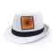 TS Fedora Hut weiß, mit 3 wechselbaren Lederpatches, Motive Wegweiser Kompass Taschenuhr, Trilby Hat, Hipster Hut, Cooler Sommerhut (weiß, S/M)