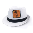 HUT mit 3 wechselbaren Lederpatches bestickt Motive Piraten Trilby hat weiß