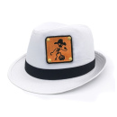 HUT mit 3 wechselbaren Lederpatches bestickt Motive Piraten Trilby hat weiß